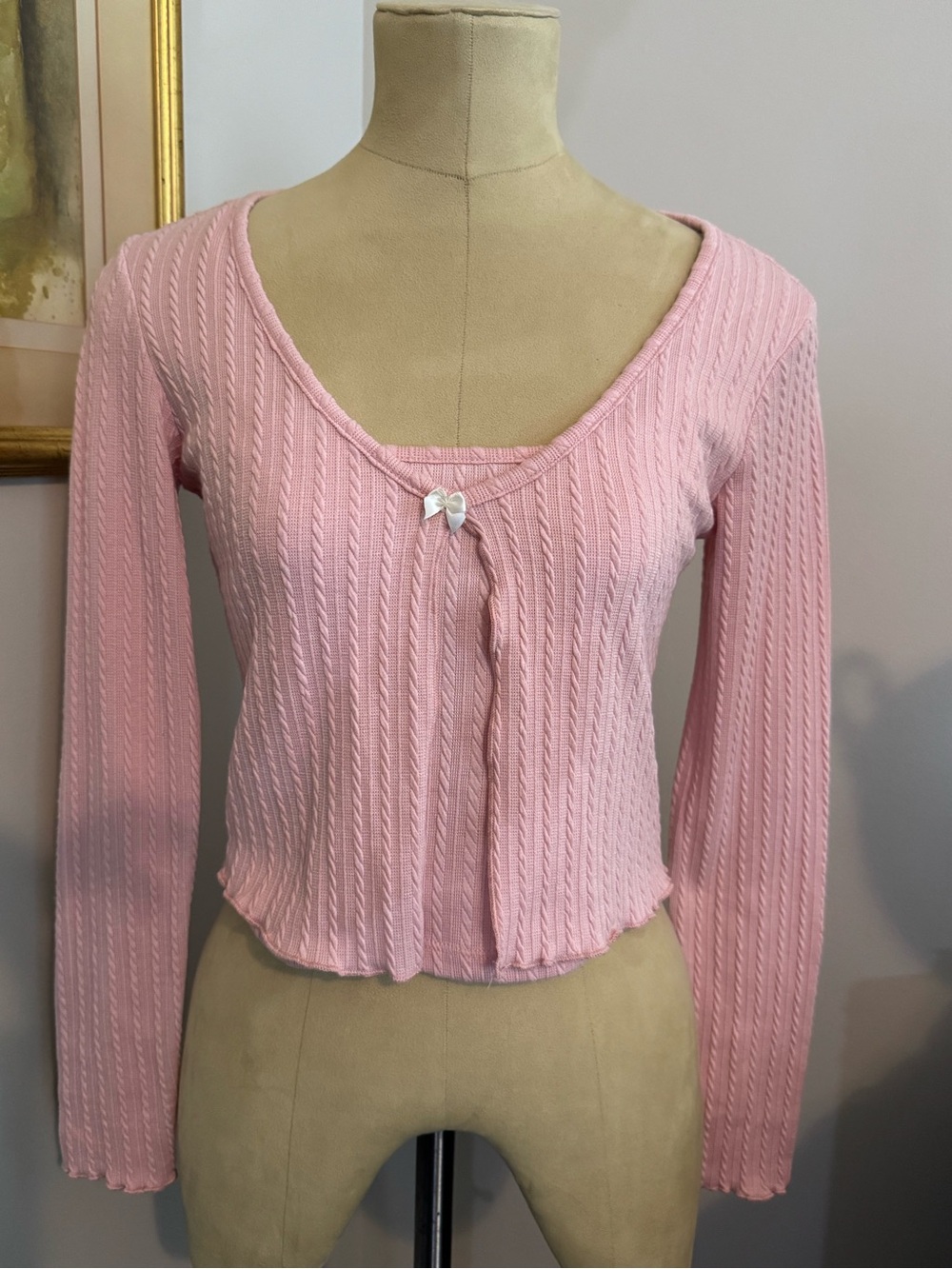Wild Skyes Light Pink Ribbed Cropped Cardigan and Cami Set Size M